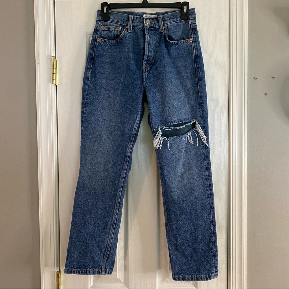 Topshop Editor Womens High Rise Straight Leg Denim Jeans To Fit Waist Size 25